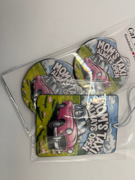 🚕 Mom’s Taxi – Car Coaster & Freshie Set