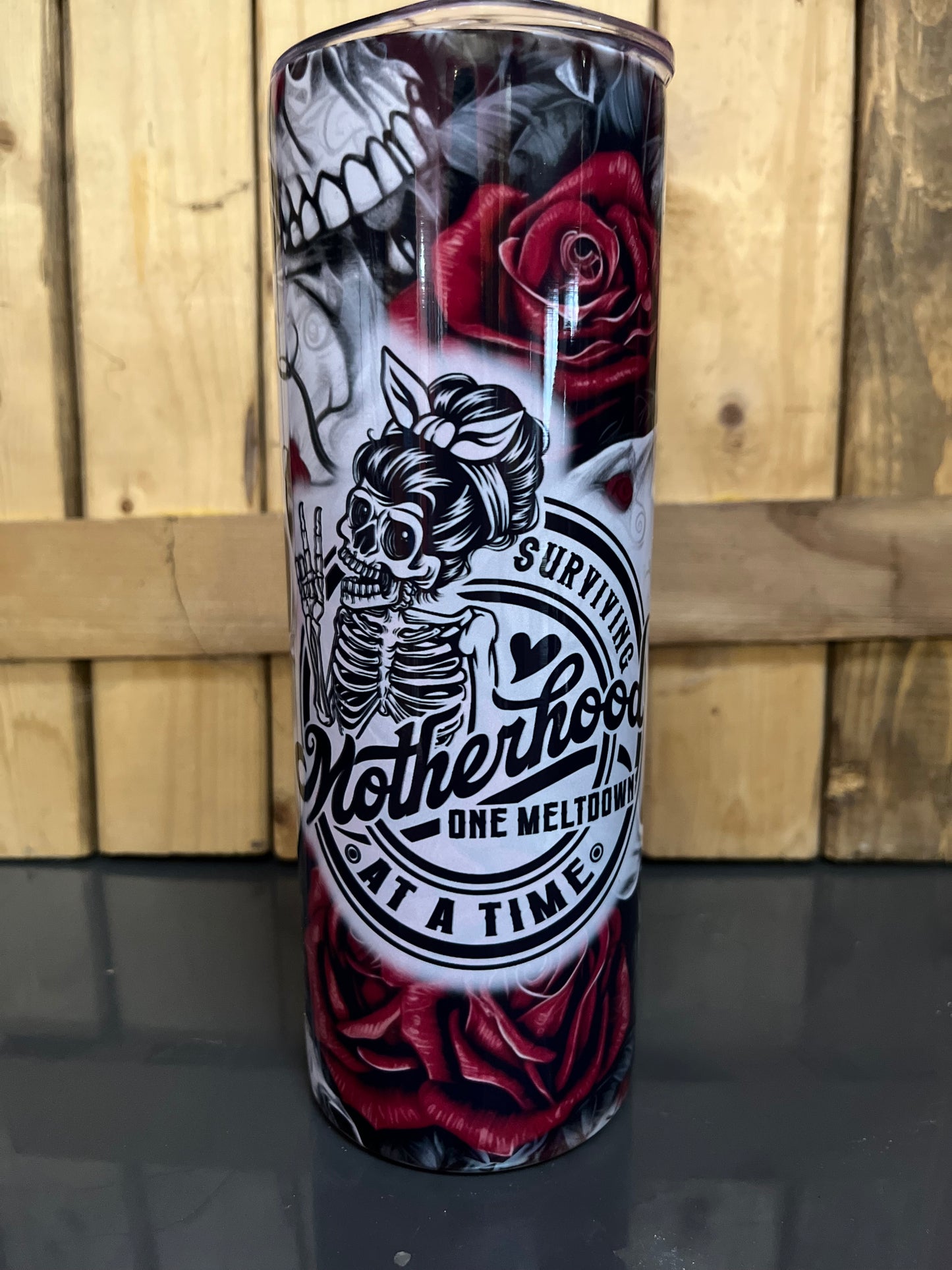 Motherhood Skeleton Roses Tumbler – 20oz Stainless Steel