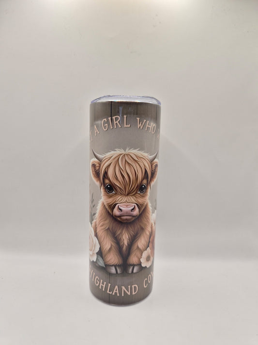 🐮 “Just a Girl Who Loves Highland Cows” – 20oz Sublimation Tumbler
